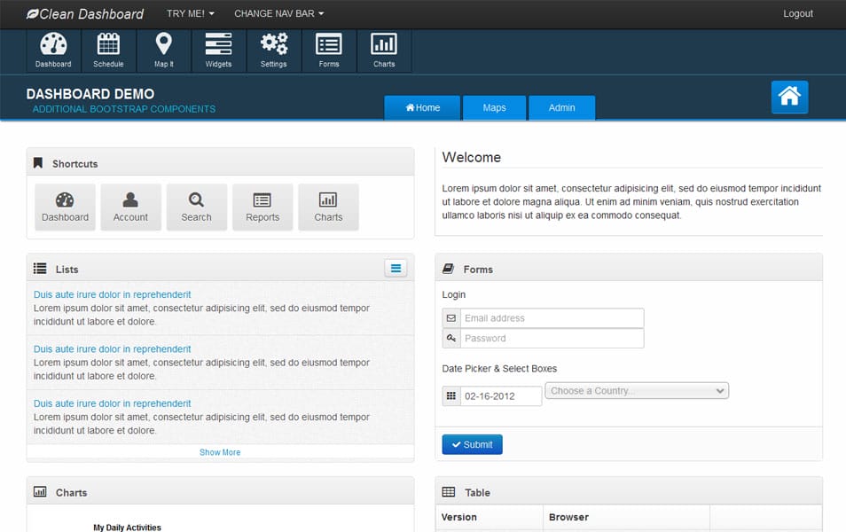 Clean Dashboard Responsive Bootstrap UI Theme