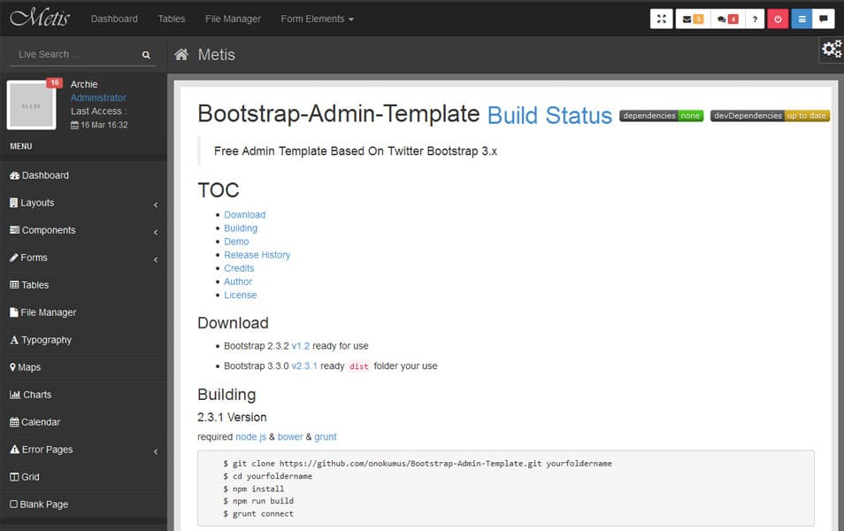 Metis - Twitter Bootstrap Admin Template