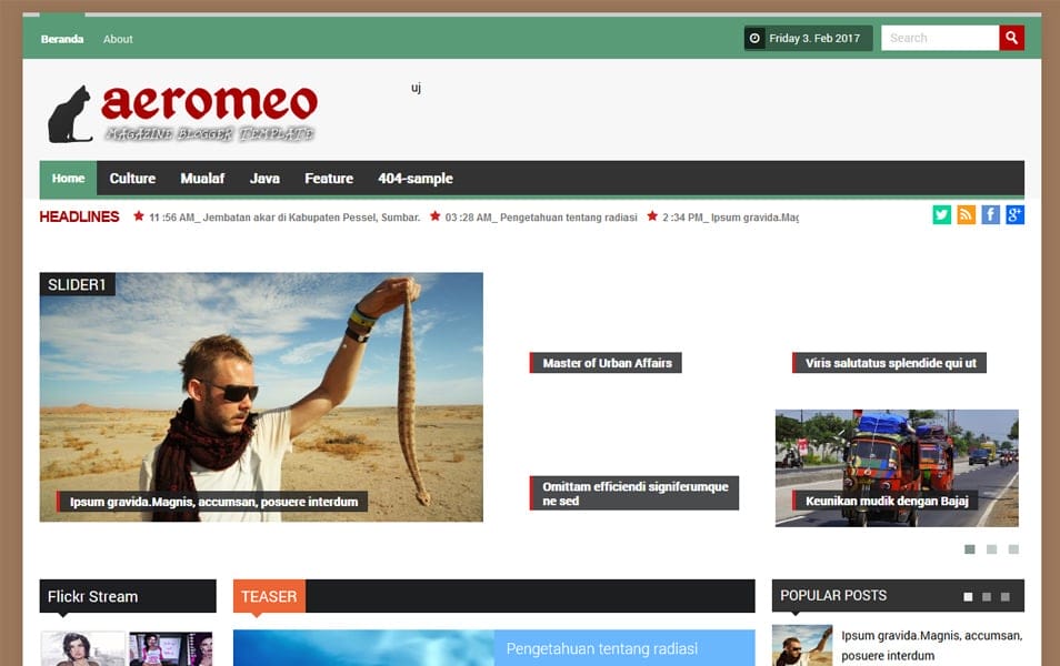 Aeromeo Responsive Magazine Blogger Template