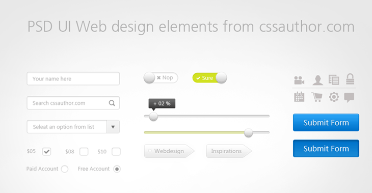 Download Free UI Web Design Elements PSD - cssauthor.com