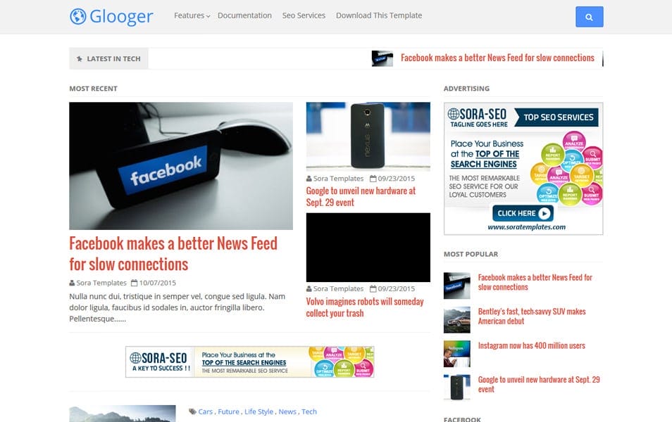 Glooger Responsive Blogger Template