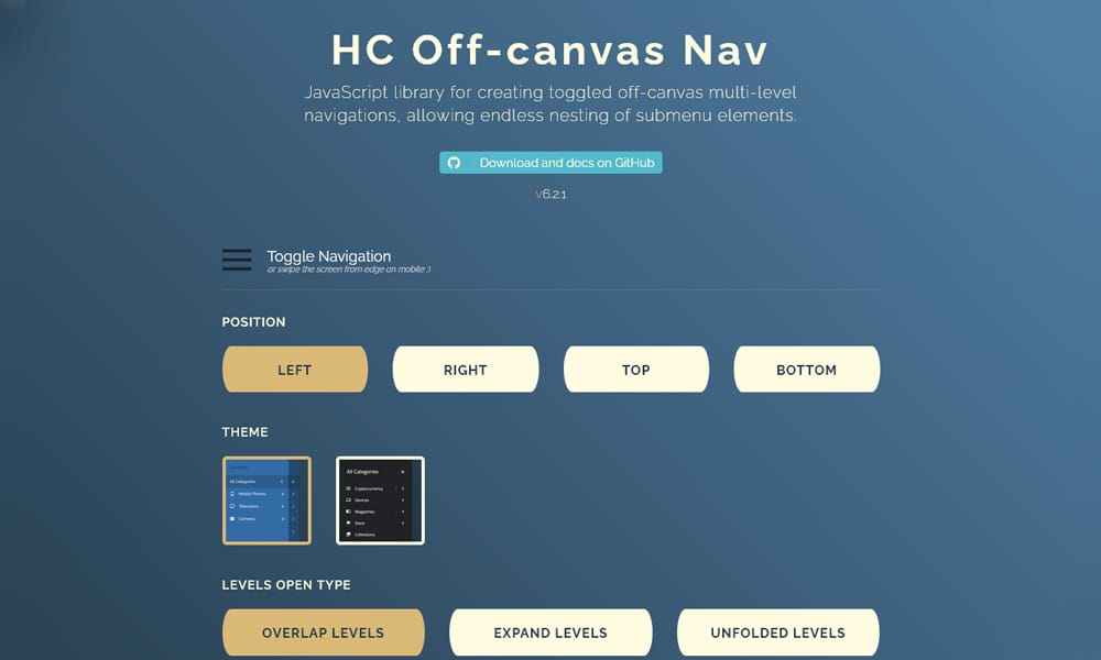 30 Excellent jQuery Plugins for Navigation and Menus 5 HC Off-Canvas Nav