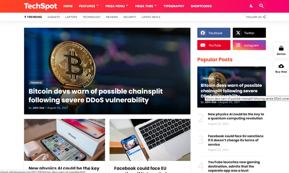 150+ Free Responsive Magazine Style Blogger Templates 2025 7 TechSpot Blogger Template