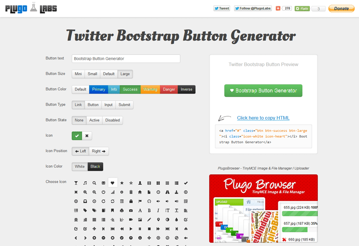 Twitter Bootstrap Button Generator