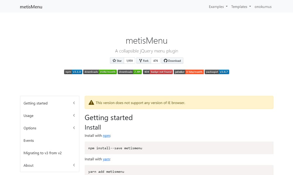 30 Excellent jQuery Plugins for Navigation and Menus 9 metisMenu