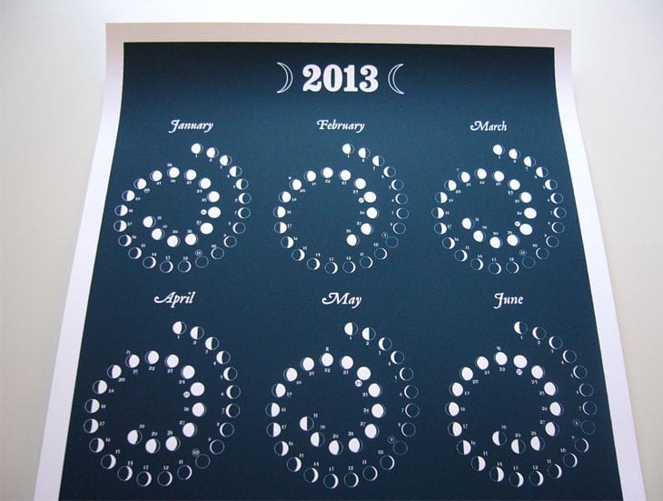 2013 Moon Calendar in NIGHT SKY