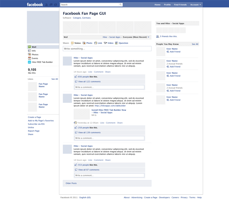 Facebook Fan Page GUI PSD