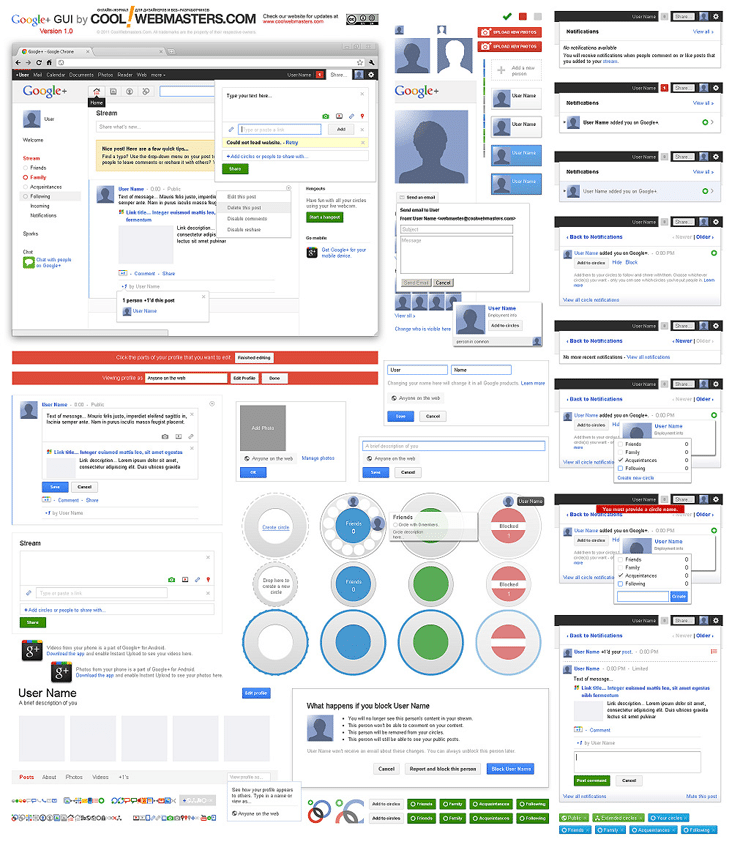 Google+ GUI PSD Kit