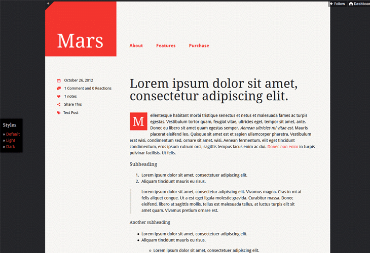 Mars Tumblr Theme