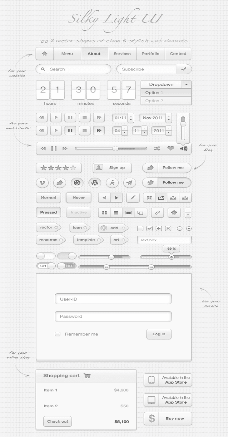 40 Beautiful User Interface Design Kits 2 Silky Light UI