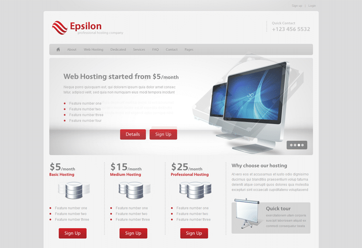 20 Premium Web Hosting Website Templates For Inspiration (HTML/CSS, Joomla and WordPress) 2 Epsilon