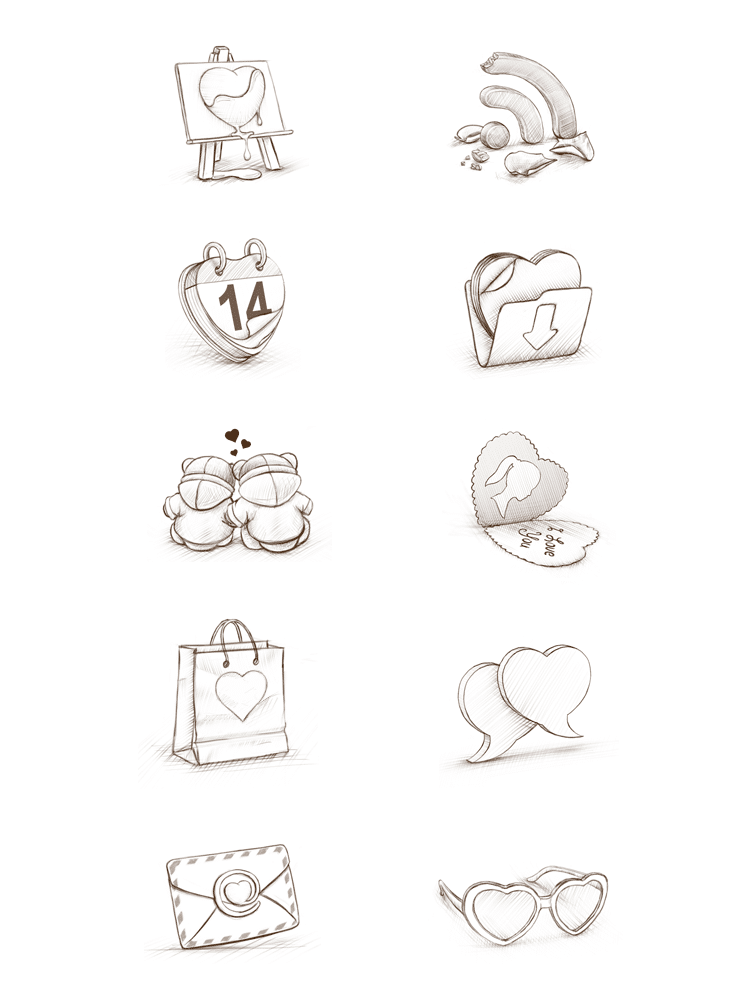 15 Delicious Valentine's Day Icon Set for Inspiration 4 Initial sketches of Cuberto’s St. Valentine’s icon set.