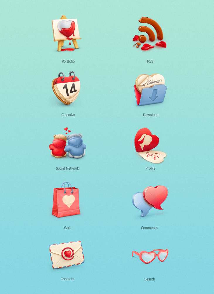 15 Delicious Valentine's Day Icon Set for Inspiration 3 Freebie: St. Valentine’s Day Icon Set (10 PNG/PSD Icons)
