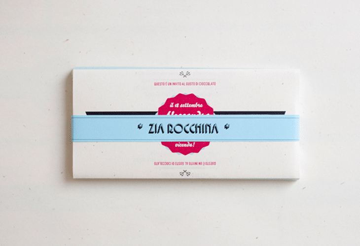 Wedding invitations on chocolate bars