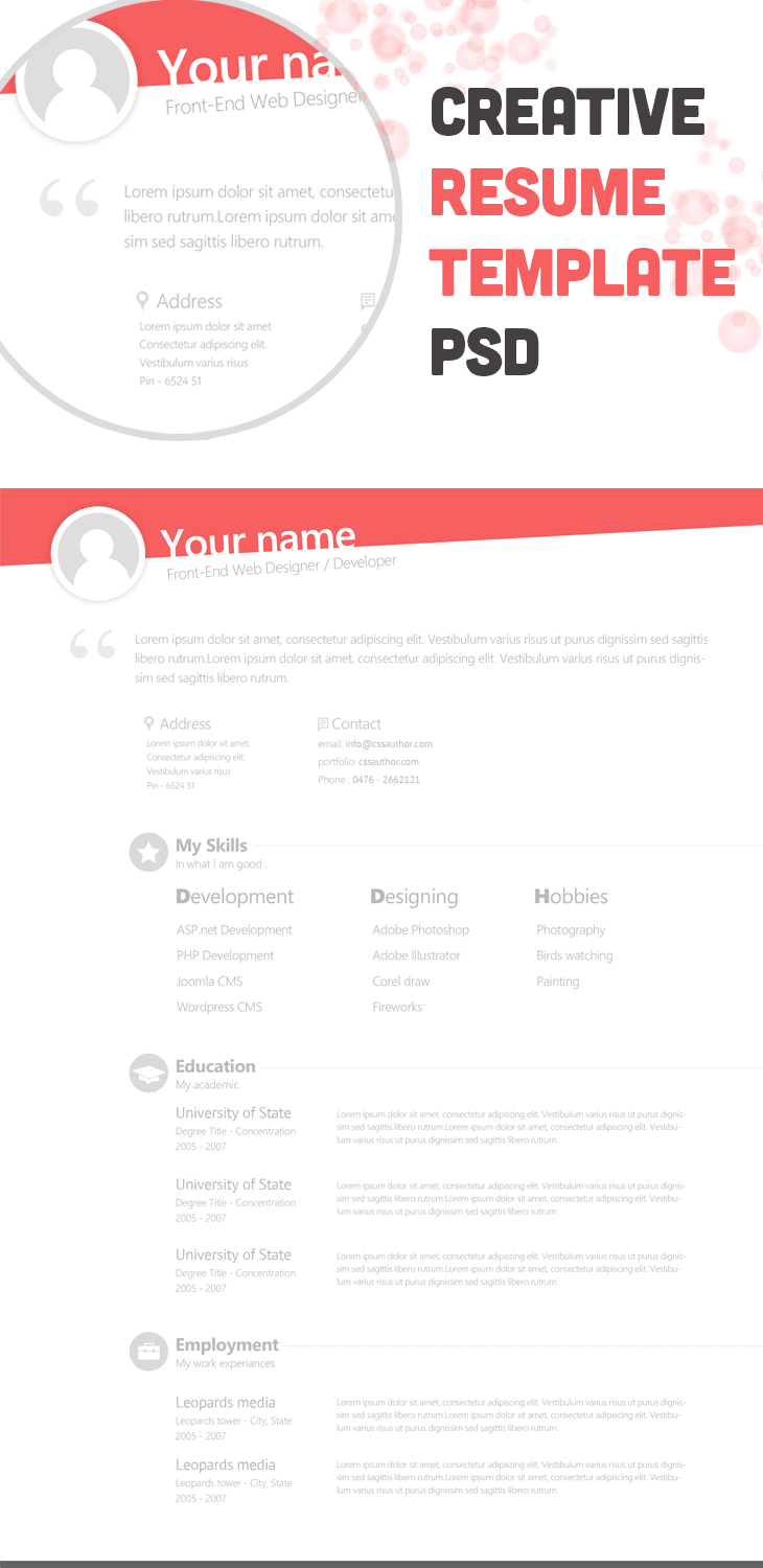 Free Creative Resume Template PSD 2 Free Creative Resume Template PSD - cssauthor.com