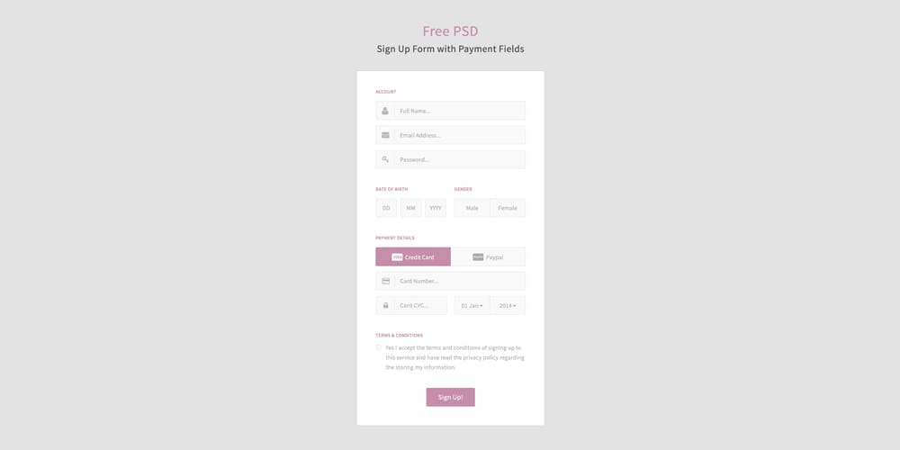 Beautiful Free Web Form PSD Templates 9 Signup Form PSD