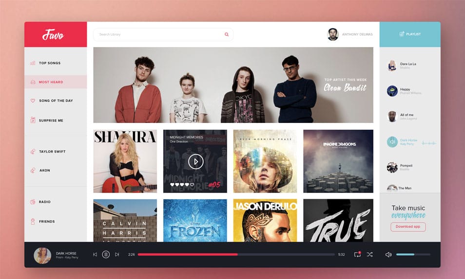 Favo Music Dashboard UI PSD