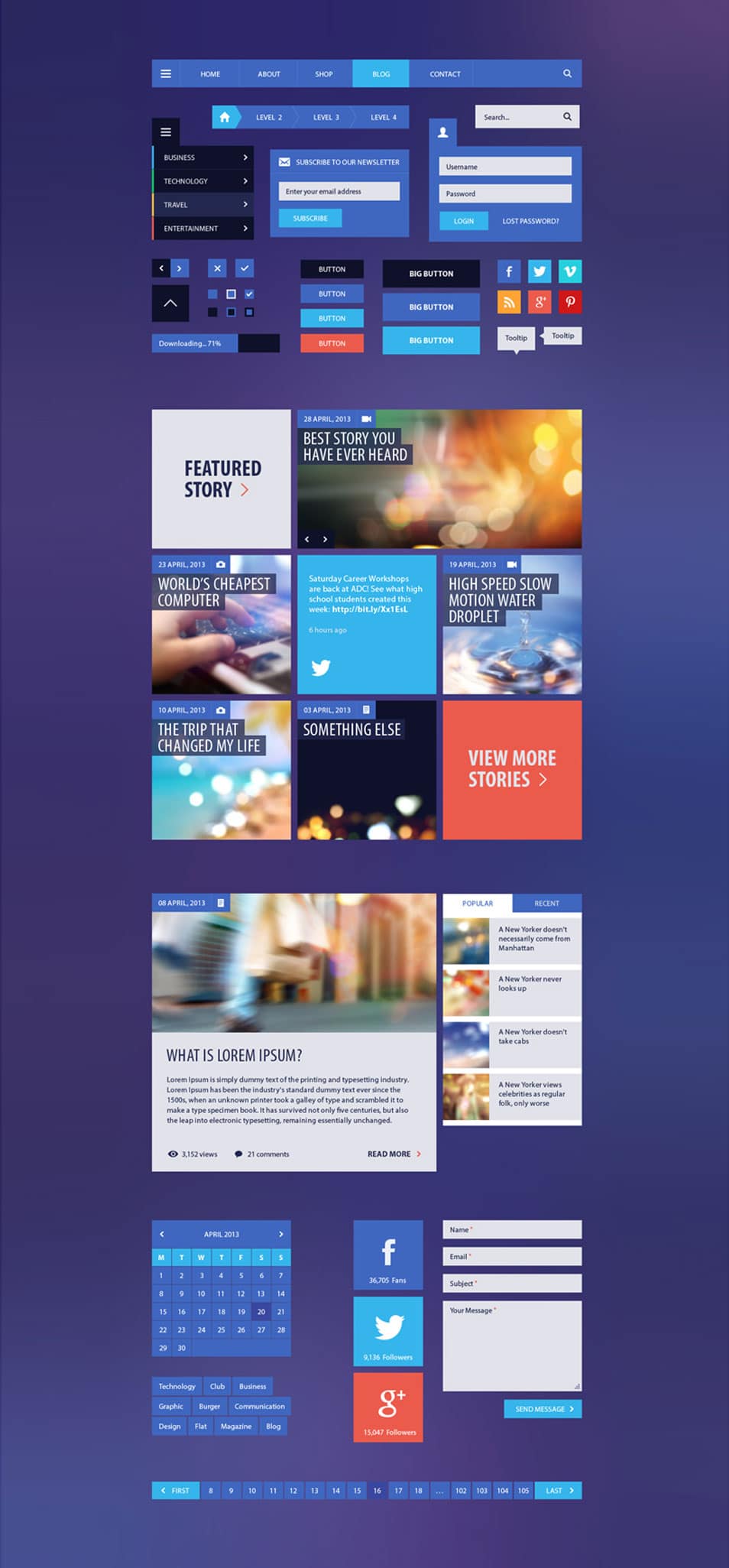 Blog or Magazine Flat UI Kit Blog or Magazine Flat UI Kit