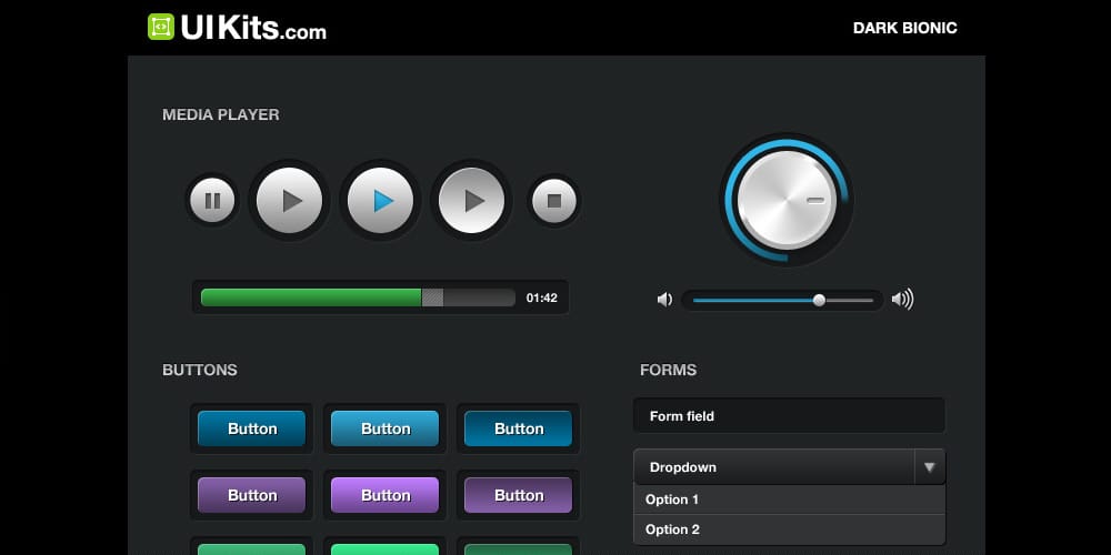 200+ Latest Free UI Kit PSD Collection 108 Dark Bionic UI Kit