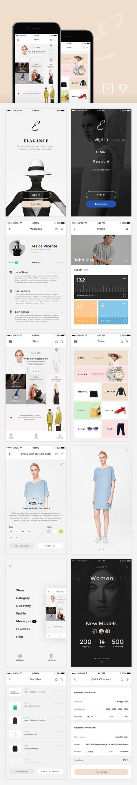 50+ Latest Free Mobile UI Elements Design Kits 5 Elegance iOS UI Kit