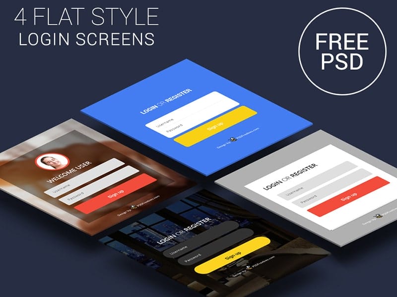 Flat Style Login Screens PSD