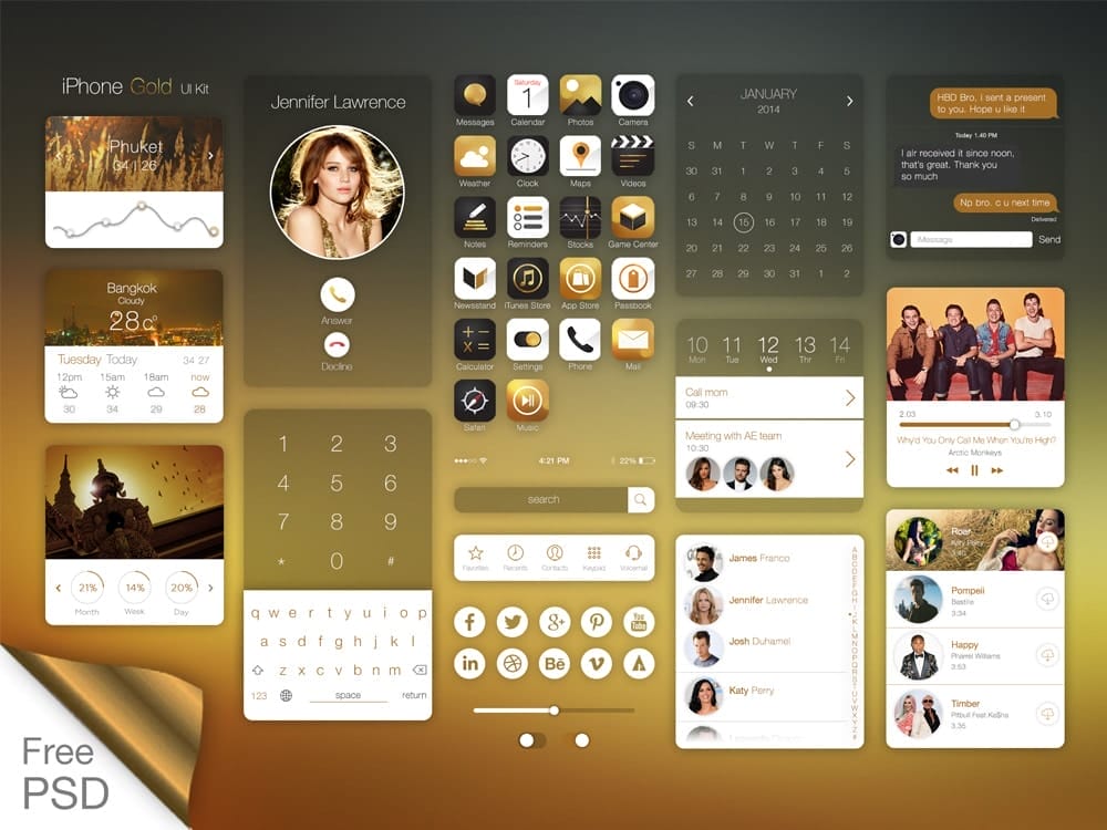 50+ Latest Free Mobile UI Elements Design Kits 21 Iphone Gold Ui Kit PSD