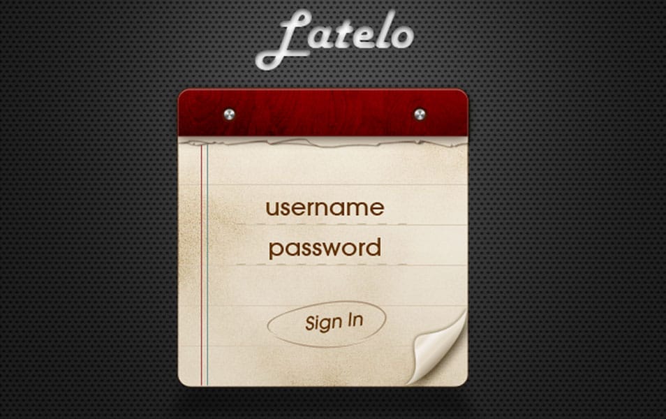 Latelo Classic Note Login Form Latelo Classic Note Login Form