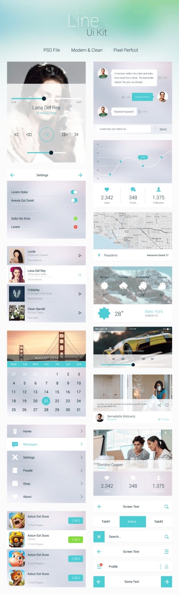 50+ Latest Free Mobile UI Elements Design Kits 17 Line Flat Mobile UI Kit PSD
