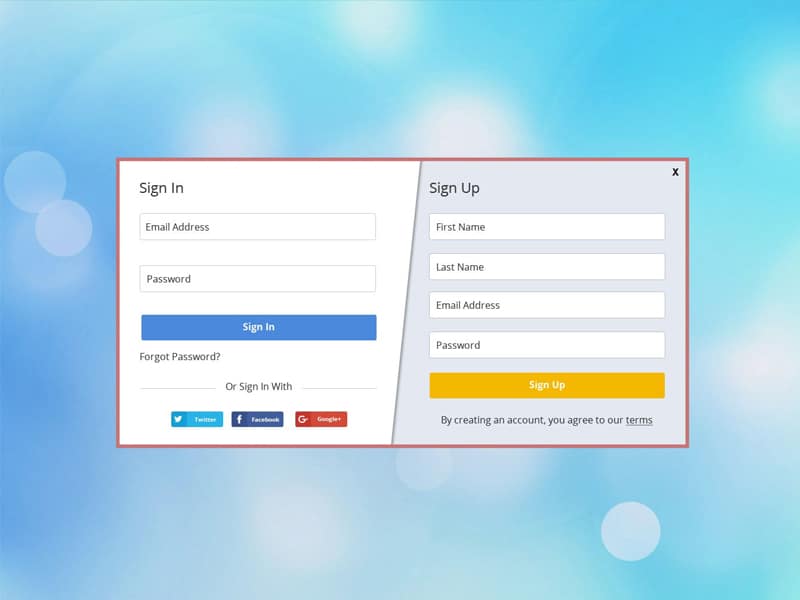 Login and Registration Form PSD