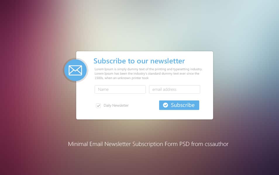 Minimal Email Newsletter Subscription Form PSD