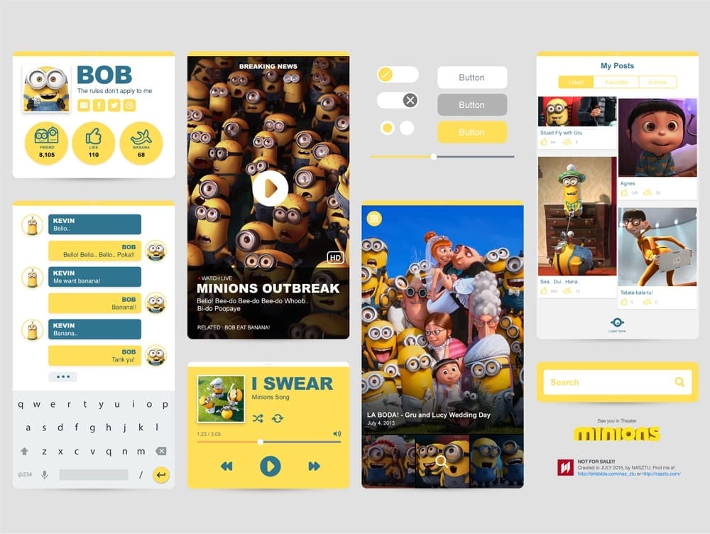 50+ Latest Free Mobile UI Elements Design Kits 7 Minions Ui Kit PSD