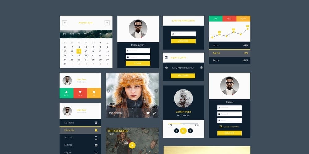 200+ Latest Free UI Kit PSD Collection 18 Modern Flat UI Kit