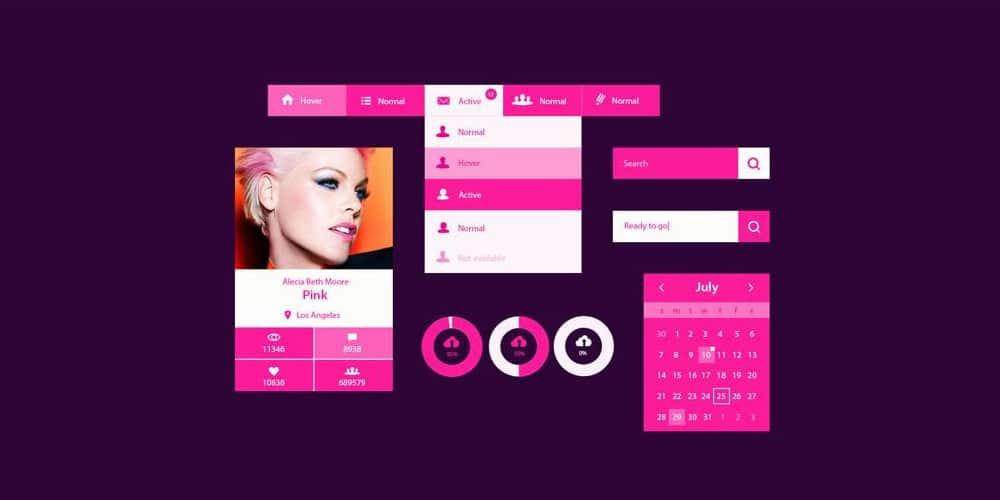 200+ Latest Free UI Kit PSD Collection 104 Pink UI Kit