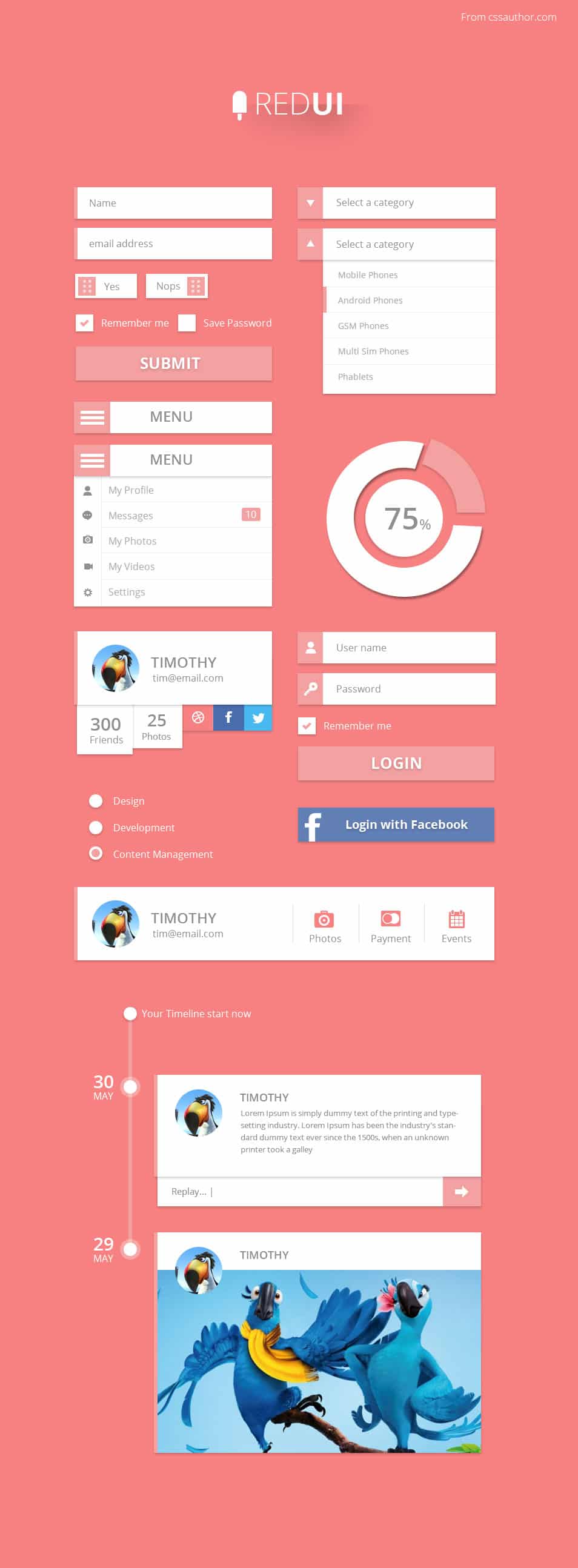 RED UI User Interface Design Kit PSD RED UI User Interface Design Kit PSD