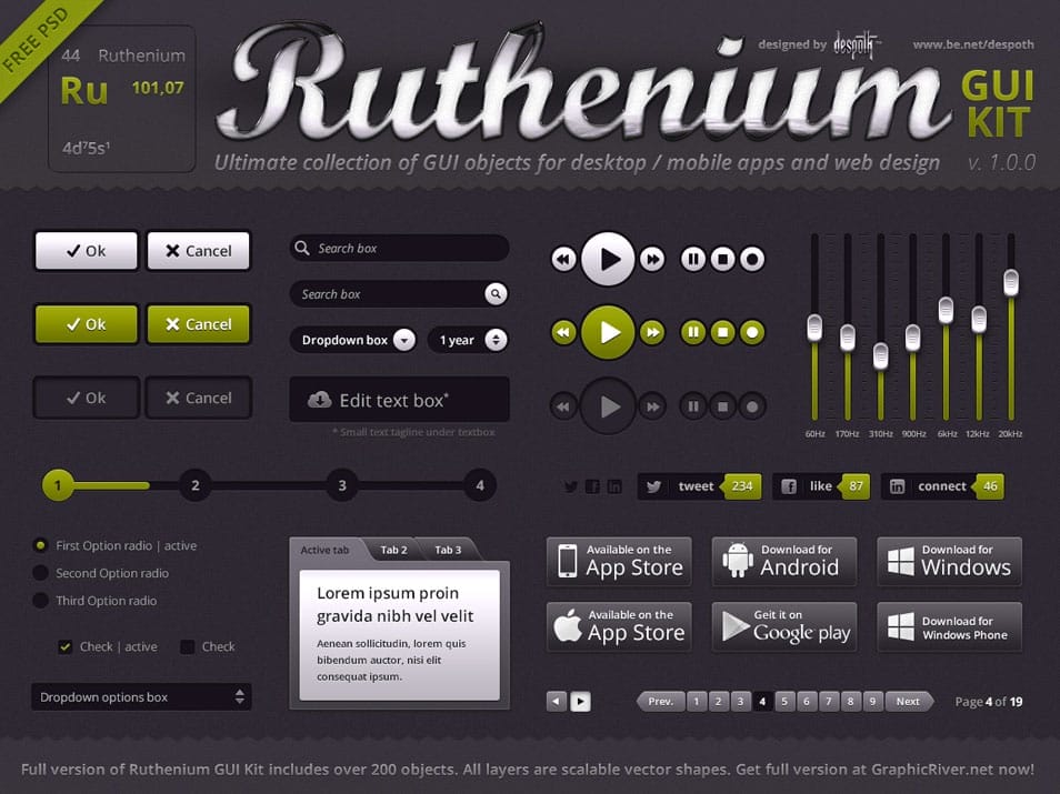 50+ Latest Free Mobile UI Elements Design Kits 27 Ruthenium-GUI-Kit-Free-PSD