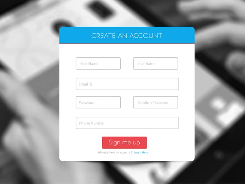 Sign up form free psd