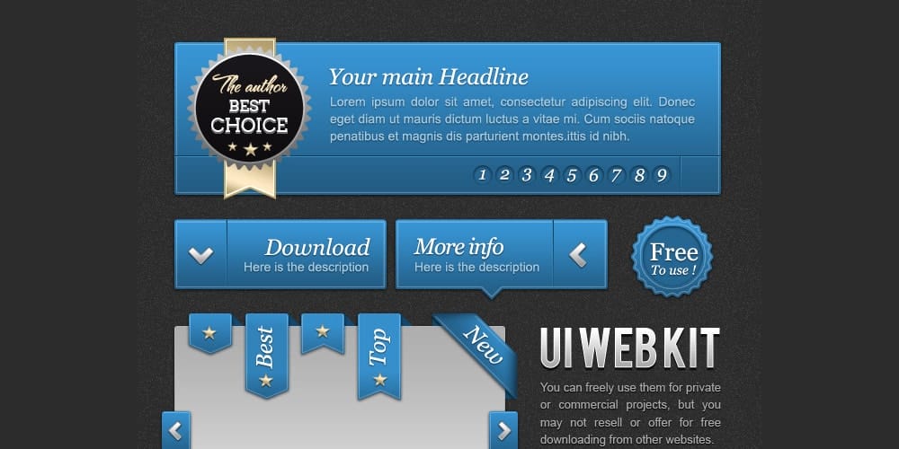 200+ Latest Free UI Kit PSD Collection 127 UI Blue Web Kit