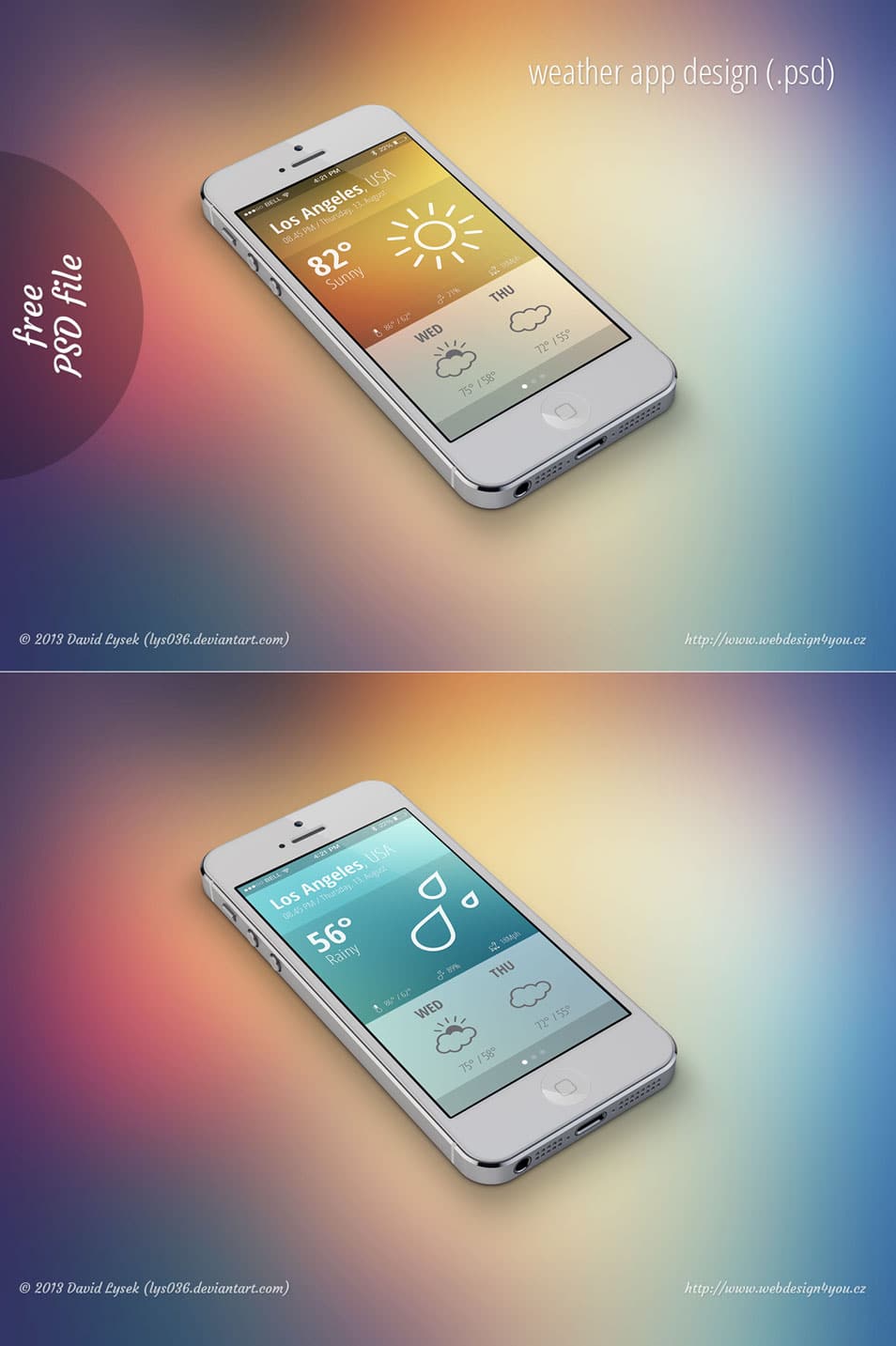 iOS 7 Style Weather App GUI PSD iOS 7 Style Weather App GUI PSD