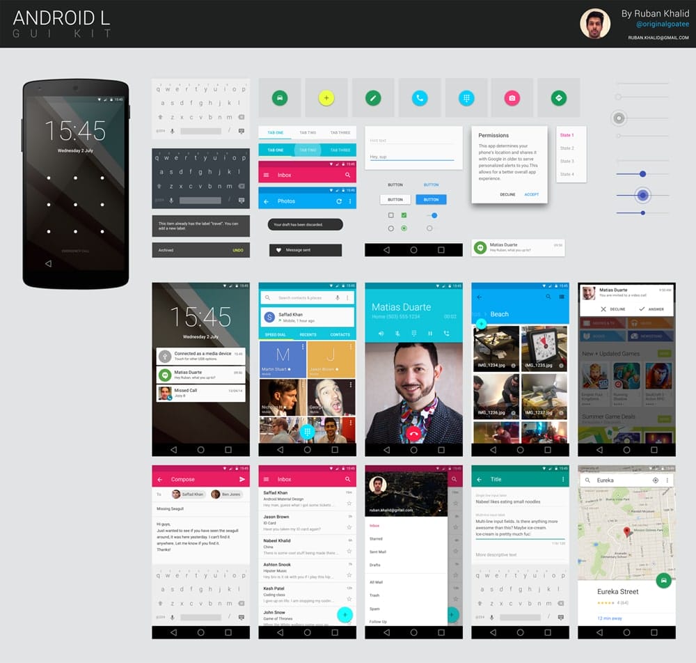 50+ Free Flat style UI Kits 55 Android L GUI KIT PSD