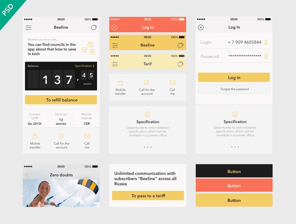 50+ Free Flat style UI Kits 42 Beeline App UI Kit