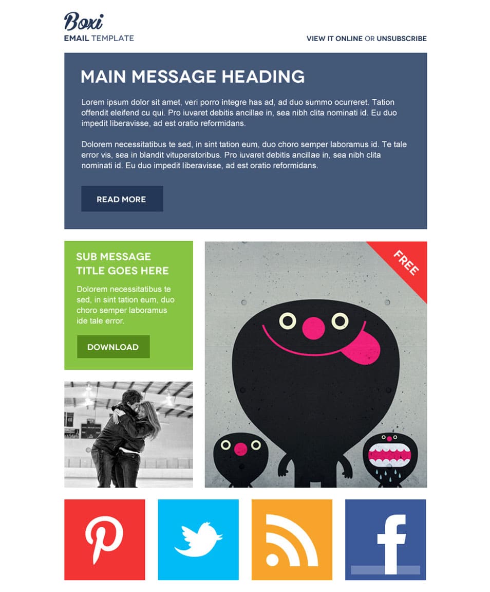 Good Collection of free Email Newsletter Design Templates PSD 5 Boxi Email PSD Theme