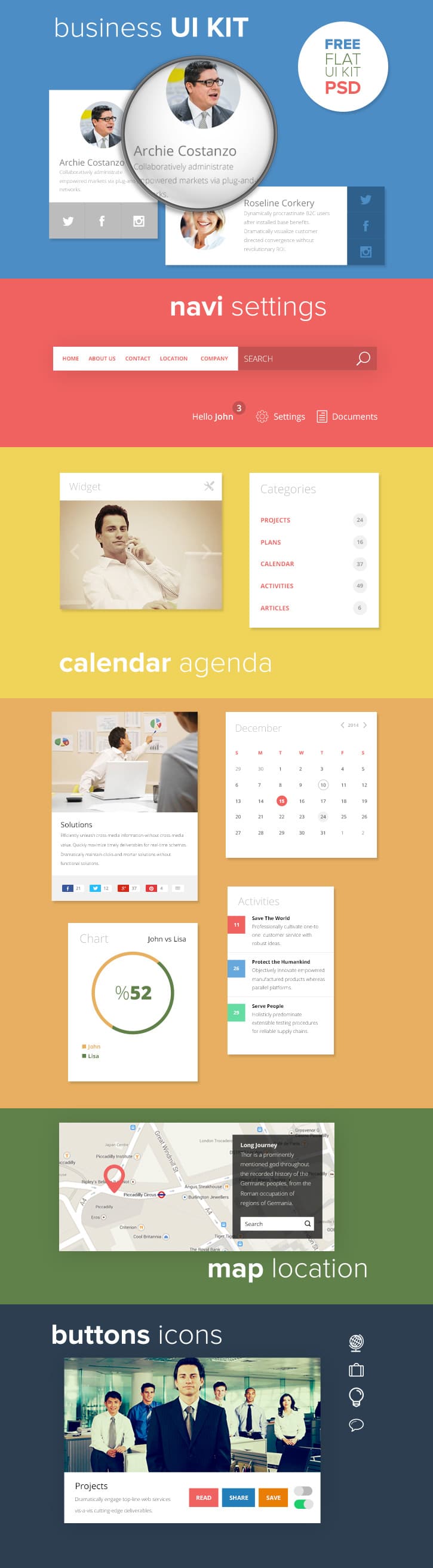 50+ Free Flat style UI Kits 38 Business UI KIT PSD