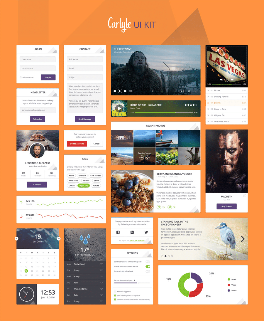 50+ Free Flat style UI Kits 5 Carlyle Free UI Kit PSD