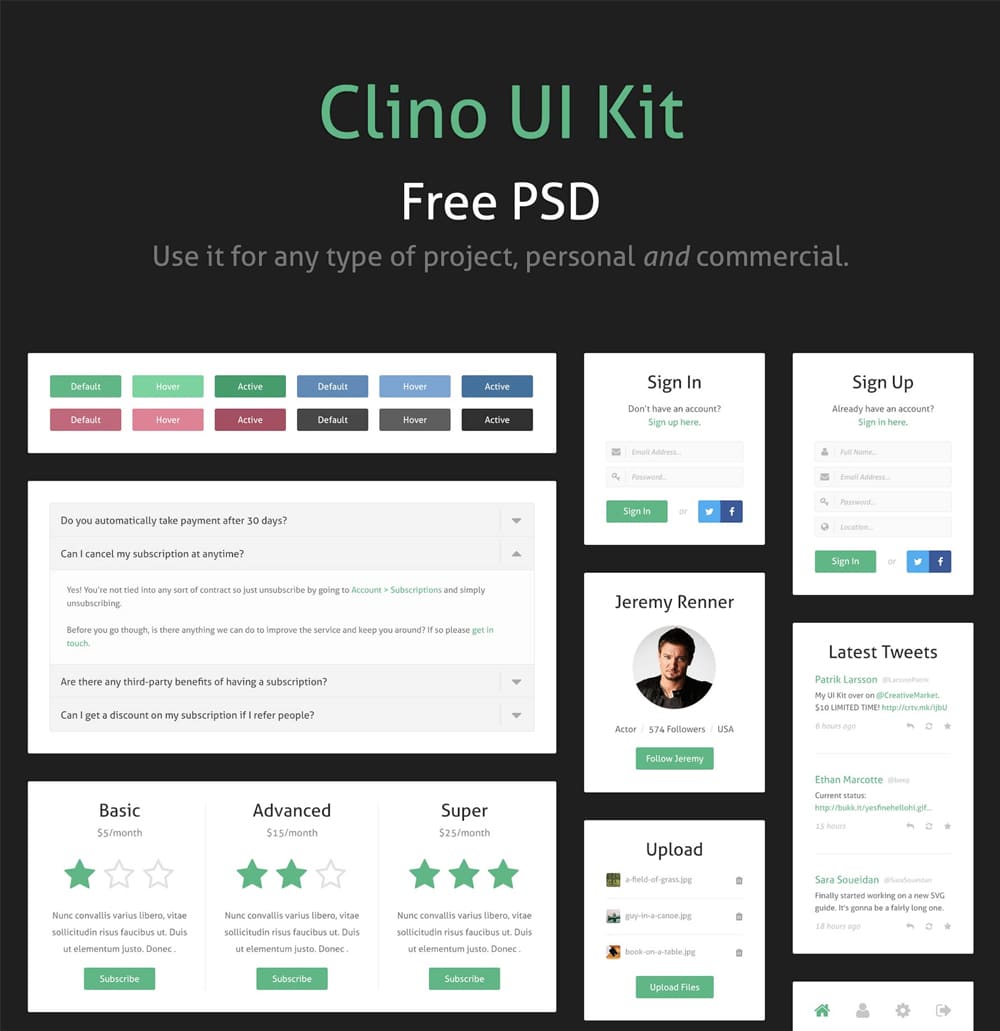 50+ Free Flat style UI Kits 19 Clino UI Kit