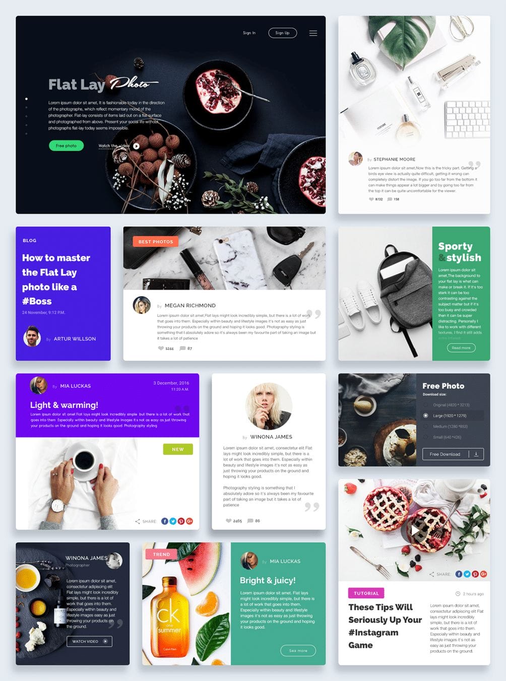 50+ Free Flat style UI Kits 1 Flat Lay Free Flat UI KIt PSD