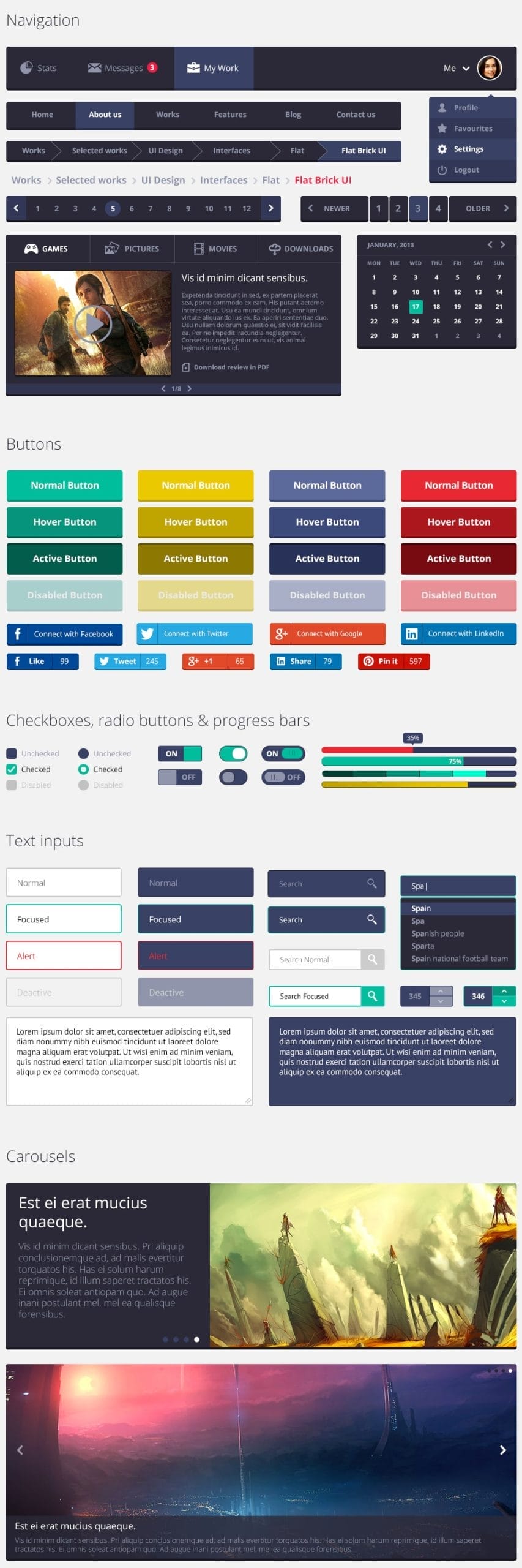 50+ Free Flat style UI Kits 52 Flat Rounded UI Kit