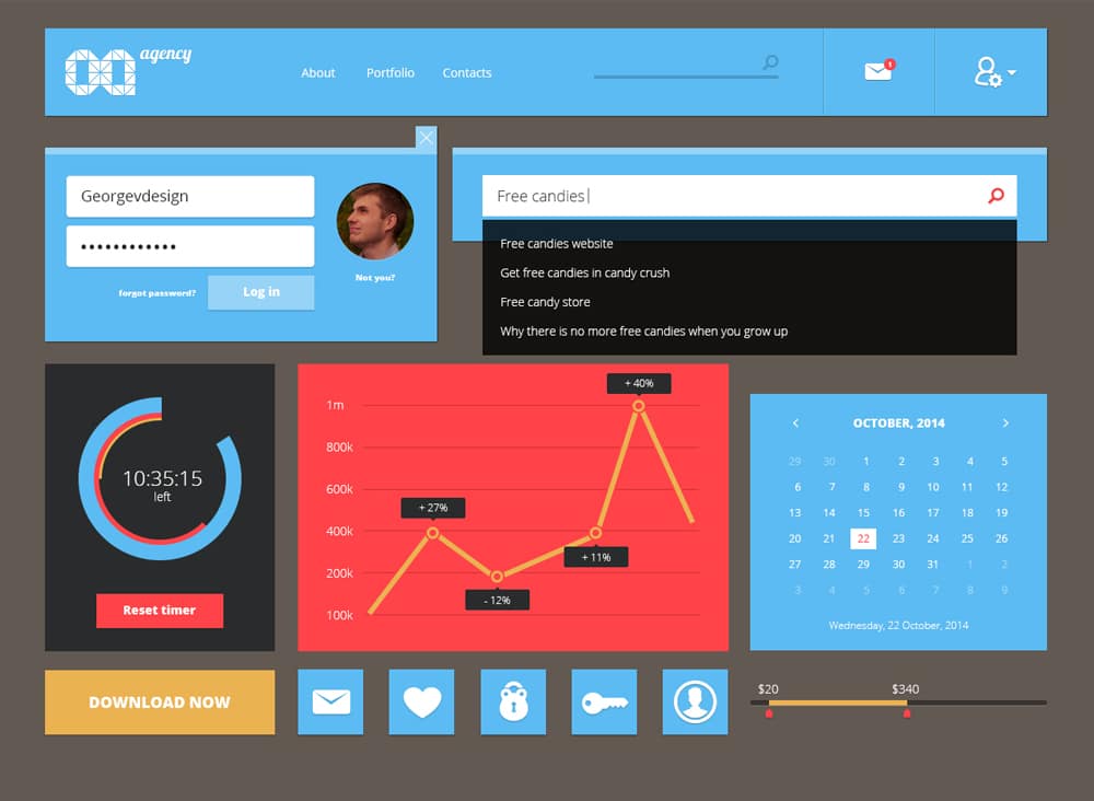 50+ Free Flat style UI Kits 53 Flat UI kit
