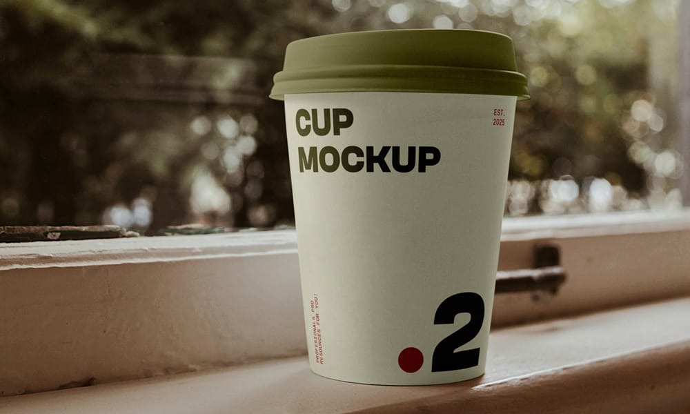 The Ultimate Collection of 2000+ Free Mockup Templates PSD Designs 602 Free Coffee Cup on Window Ledge Mockup PSD