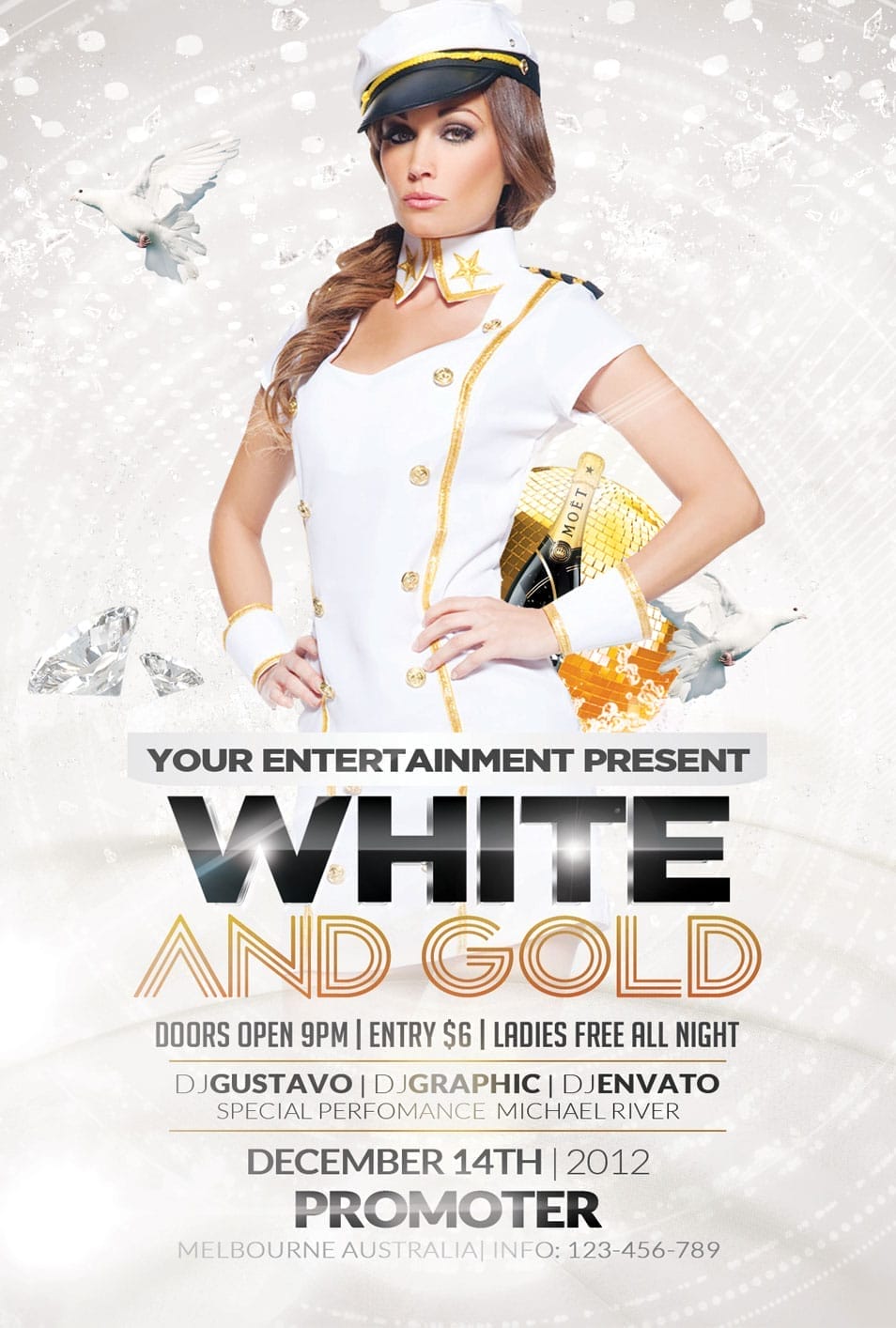 Free Flyer White and Gold Party 