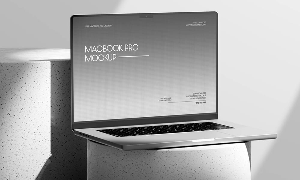 The Ultimate Collection of 2000+ Free Mockup Templates PSD Designs 26 Free Macbook Pro Mockup On Round Podium PSD